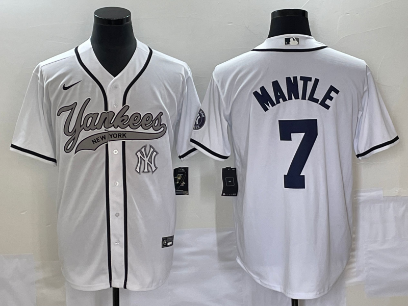Men's New York Yankees #7 Mickey Mantle White With Patch Cool Base Stitched Baseball Jersey Men's New York Yankees #7 Mickey Mantle White With Patch Cool Base Stitched Baseball Jersey